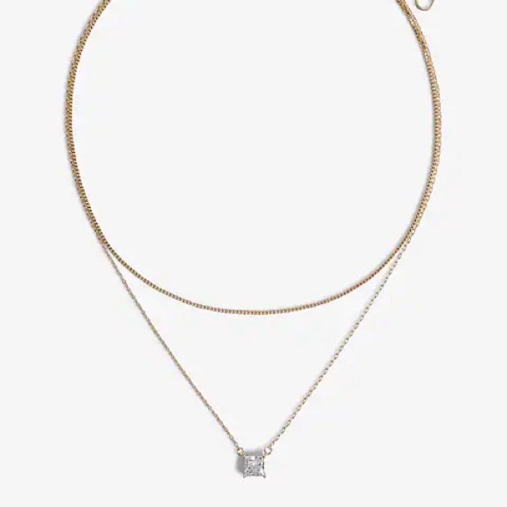 2 Row Rhinestone Pendant Necklace - Picture 2 of 3